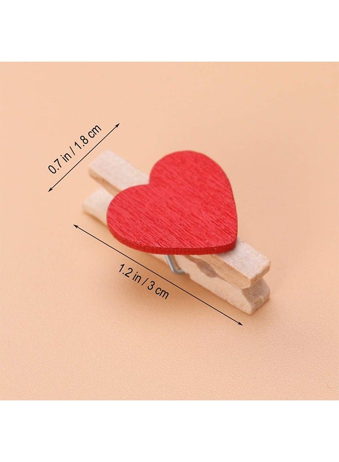 Generic 25-Piece Red Heart Shape Wooden Photo Clips,Mini Clothes Pins for Photo,with 5M Twine String for Hanging Pictures  - Image 2