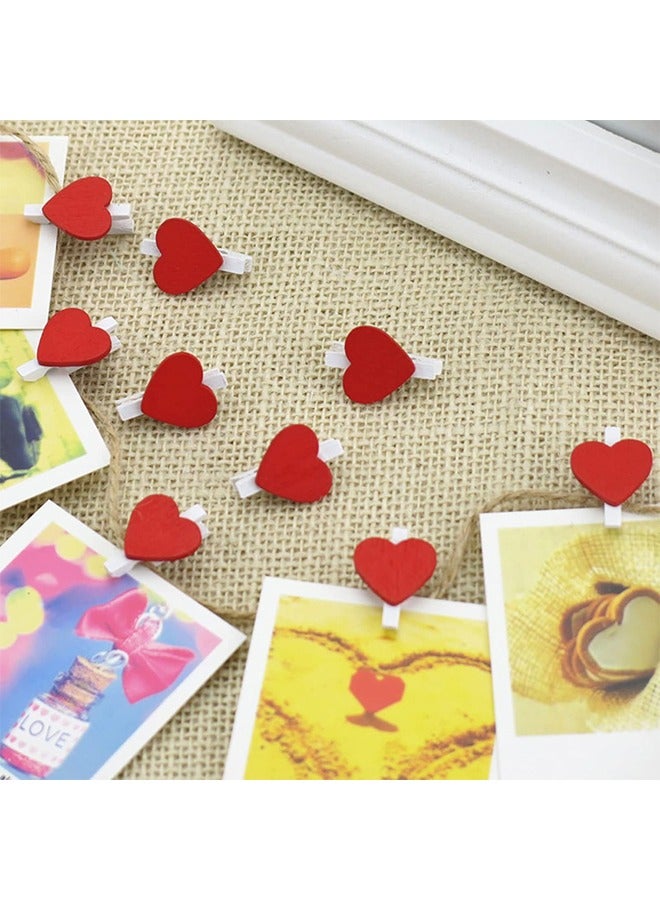 Generic 25-Piece Red Heart Shape Wooden Photo Clips,Mini Clothes Pins for Photo,with 5M Twine String for Hanging Pictures  - Image 3