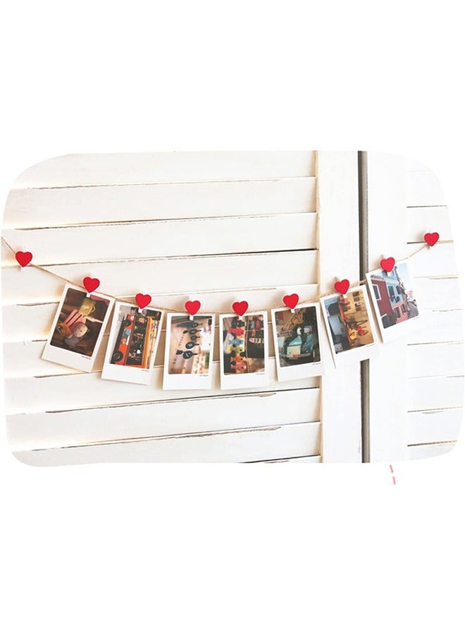 Generic 25-Piece Red Heart Shape Wooden Photo Clips,Mini Clothes Pins for Photo,with 5M Twine String for Hanging Pictures  - Image 5