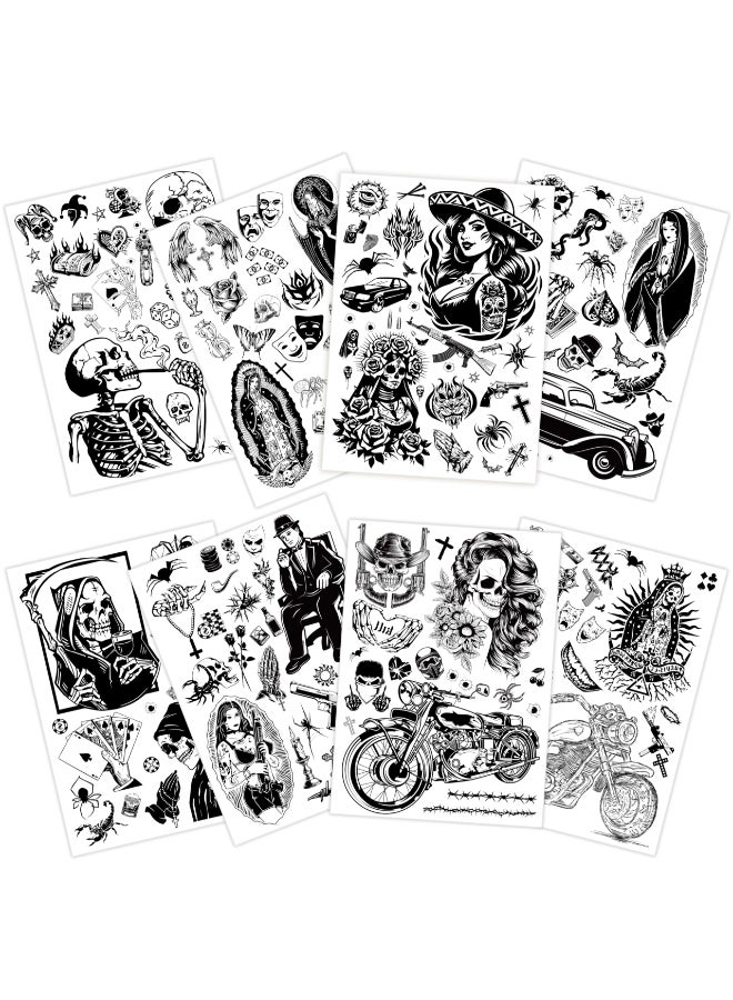 CartaChic Cholo Tattoos Temporary for Adults 8 Sheets Large Fake Tattoos Day of the Dead Chicana Guadalupe Gangster Prisoner Mexico Chicano Party Decorations Halloween Cholo Clothes 180 Styles - Image 2