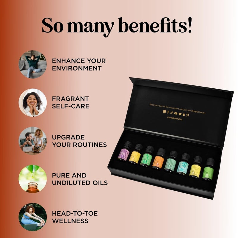 Maple Holistics مجموعة زيوت عطرية نقية للناشر - زيوت عطرية للعلاج بالروائح للناشرات للاستخدام المنزلي والسفر والعناية الذاتية مع زيوت عطرية عالية الجودة للشعر والبشرة والأظافر - مجموعة زيوت عطرية للناشر - Image 3
