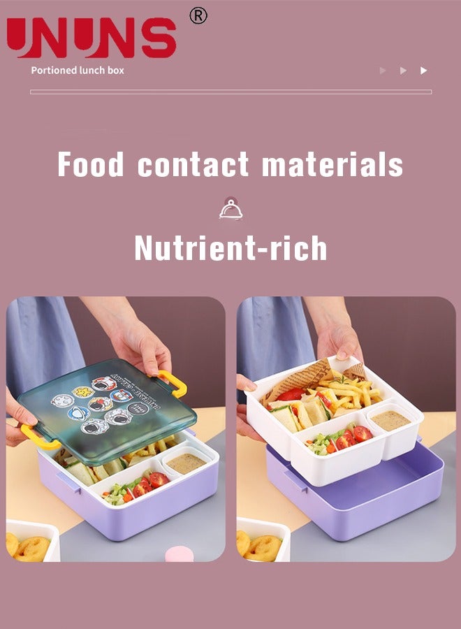 UNUNS صندوق غداء بينتو للأطفال، صندوق غداء مكون من 3 أقسام مع ملعقة وصندوق غمس، خالٍ من مادة BPA، صندوق غداء للأطفال للمدرسة بنمط رائد الفضاء، 1300 مل - Image 3