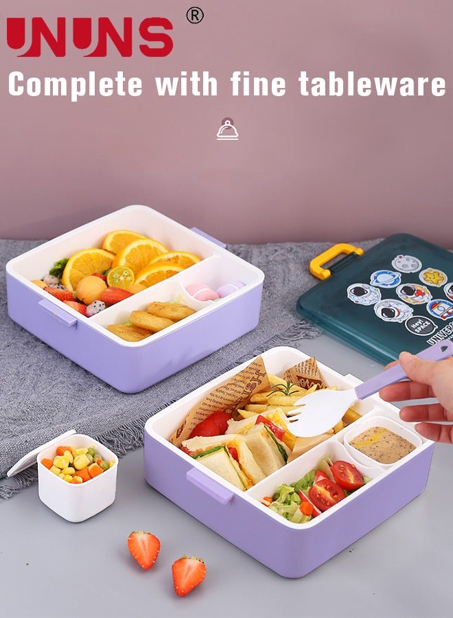 UNUNS صندوق غداء بينتو للأطفال، صندوق غداء مكون من 3 أقسام مع ملعقة وصندوق غمس، خالٍ من مادة BPA، صندوق غداء للأطفال للمدرسة بنمط رائد الفضاء، 1300 مل - Image 5