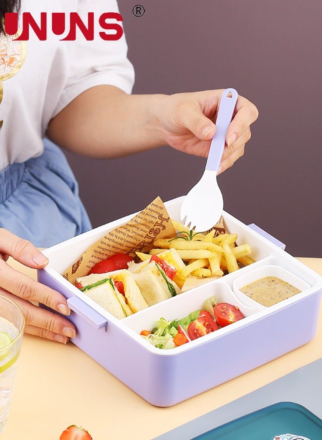 UNUNS صندوق غداء بينتو للأطفال، صندوق غداء مكون من 3 أقسام مع ملعقة وصندوق غمس، خالٍ من مادة BPA، صندوق غداء للأطفال للمدرسة بنمط رائد الفضاء، 1300 مل - Image 4