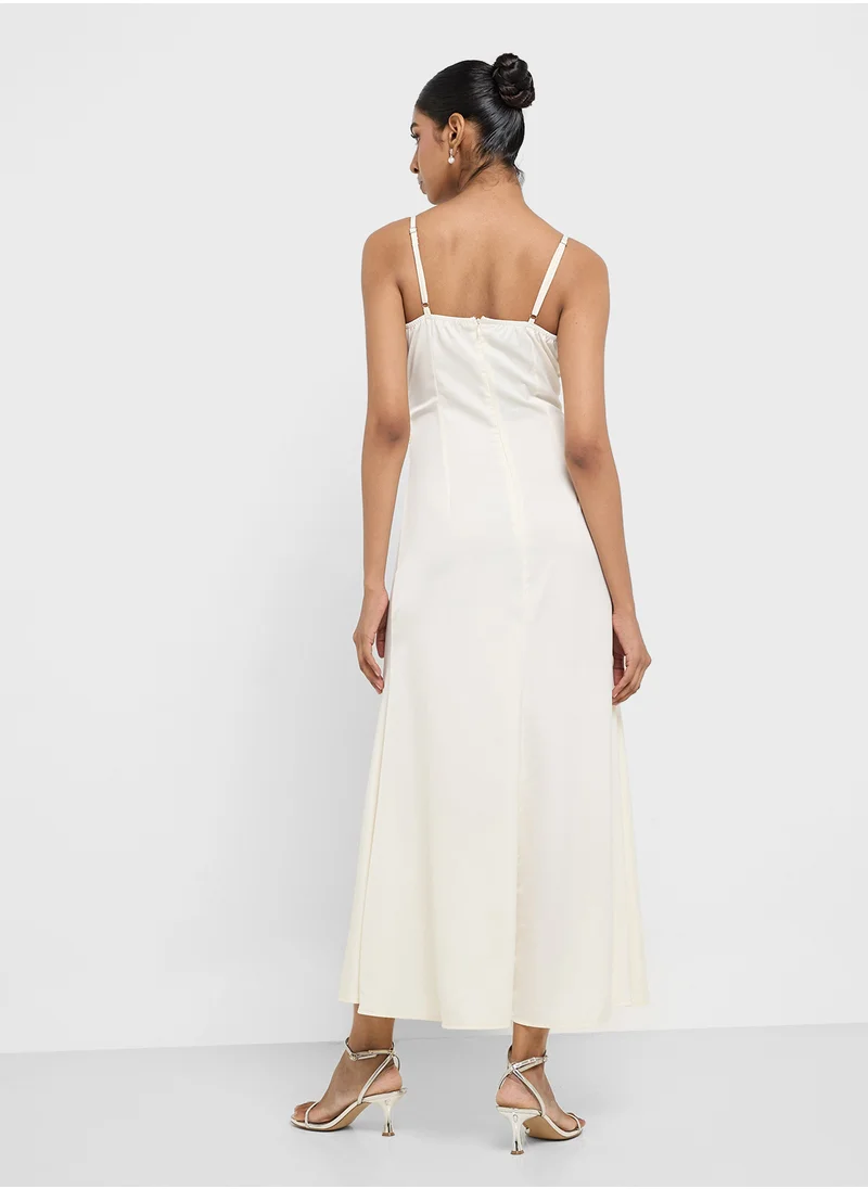 جينجر Strappy Satin Dress With Ruffle Detail
