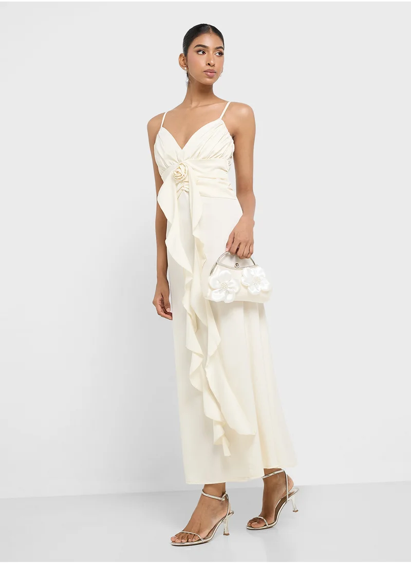 جينجر Strappy Satin Dress With Ruffle Detail