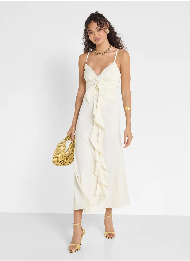 Ginger Strappy Satin Dress With Ruffle Detail