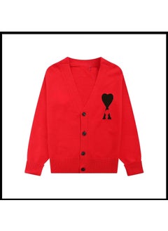 Trendy Brand Love Knit Cardigan Oversized V-Neck Sweater Red black heart [a5 style]