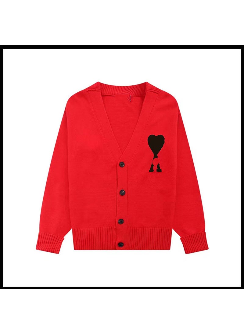 Generic - Trendy Brand Love Knit Cardigan Oversized V-Neck Sweater Red black heart [a5 style] - Image 1