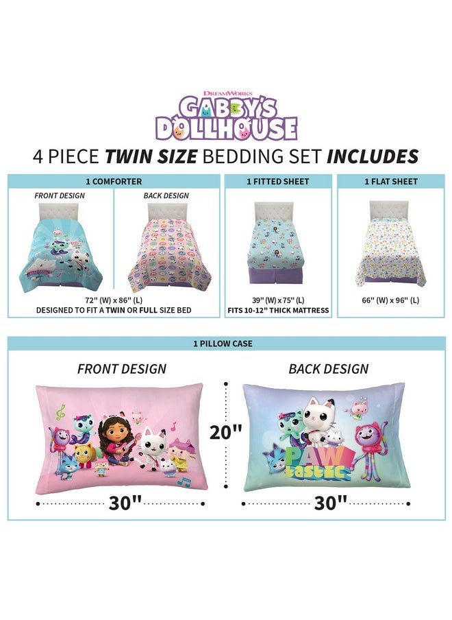 Franco - Dreamworks Gabby'S Dollhouse Cakey, Mercat And Pandy Kids Bedding Super Soft Comforter And Sheet Set, 4 Piece Twin Size, By Franco - Image 1