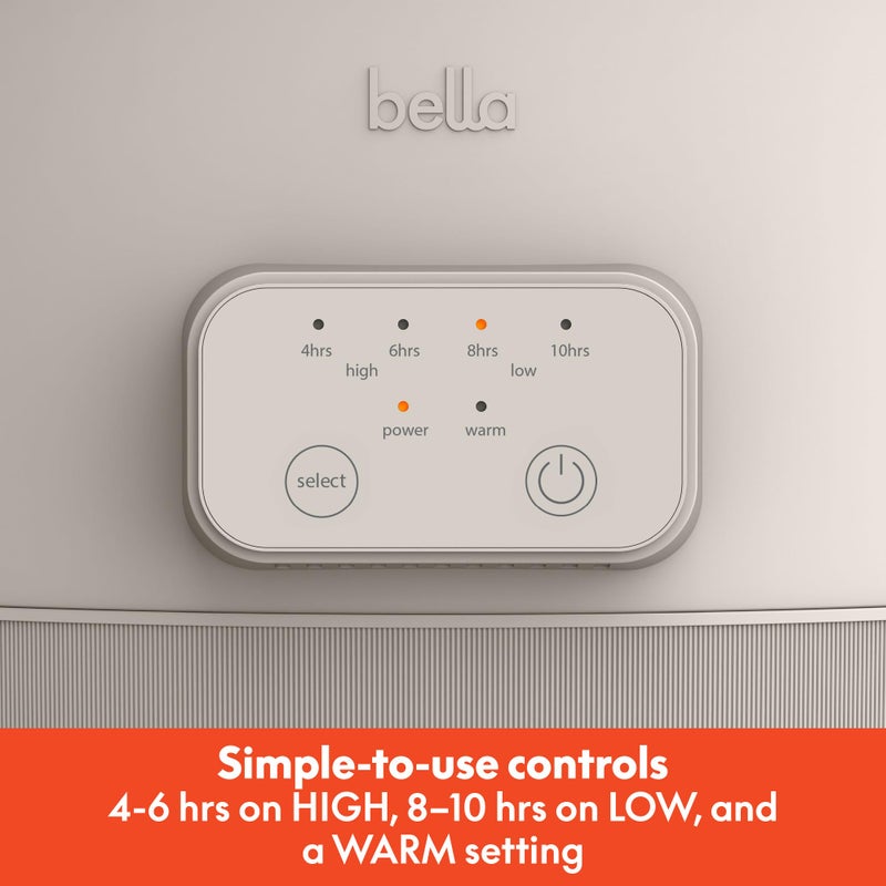bella 6.0 Qt Programmable Slow Cooker, Ceramic Nonstick Coating, Adjustable Temperature & Cooking Times, Dishwasher Safe Stoneware Pot & Tempered Glass Lid, Tangle Free Cord Wrap, Oatmilk - Image 2