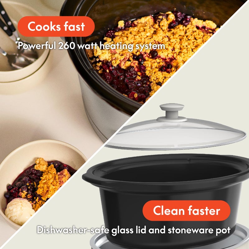 bella 6.0 Qt Programmable Slow Cooker, Ceramic Nonstick Coating, Adjustable Temperature & Cooking Times, Dishwasher Safe Stoneware Pot & Tempered Glass Lid, Tangle Free Cord Wrap, Oatmilk - Image 3