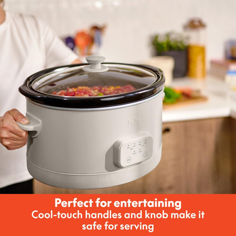 bella 6.0 Qt Programmable Slow Cooker, Ceramic Nonstick Coating, Adjustable Temperature & Cooking Times, Dishwasher Safe Stoneware Pot & Tempered Glass Lid, Tangle Free Cord Wrap, Oatmilk - Image 5