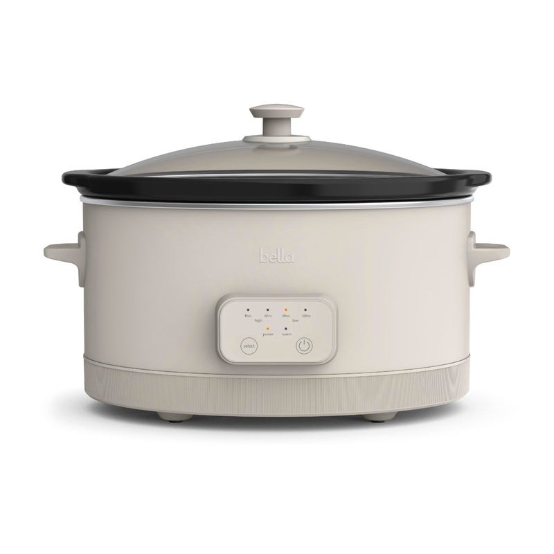 bella 6.0 Qt Programmable Slow Cooker, Ceramic Nonstick Coating, Adjustable Temperature & Cooking Times, Dishwasher Safe Stoneware Pot & Tempered Glass Lid, Tangle Free Cord Wrap, Oatmilk - Image 1