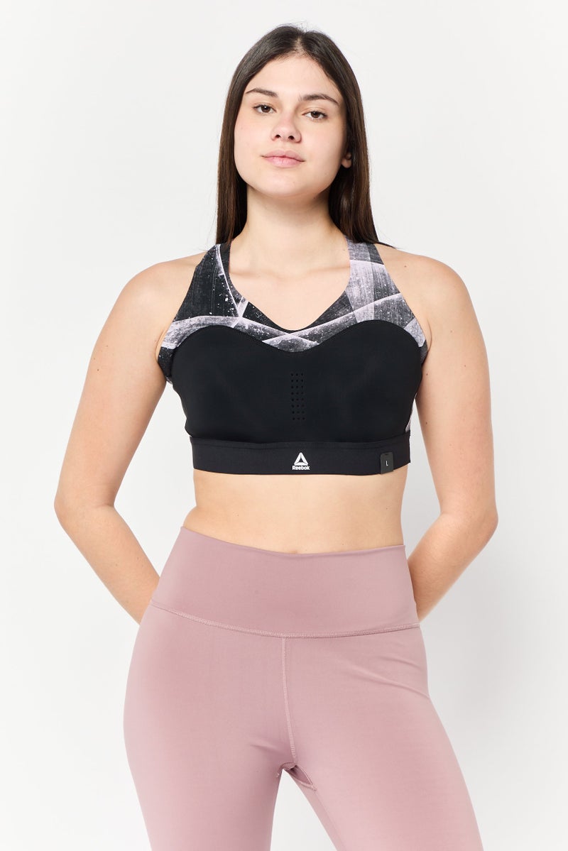 Reebok Women Brand Logo Padded Sports Bra, Black - Image 1