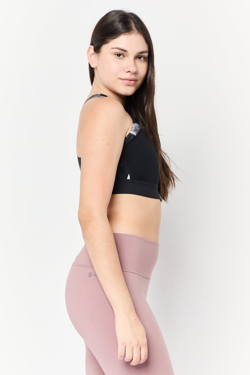 Reebok Women Brand Logo Padded Sports Bra, Black - Image 3