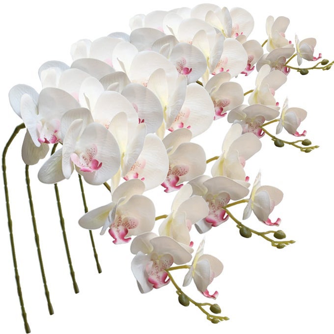 9 HEADS ARTIFICIAL PHALAENOPSIS FLOWERS 4 PCS ARTIFICIAL ORCHID FLOWERS 42 INCH STEM PLANTS FOR HOME DCOR REDWHITE