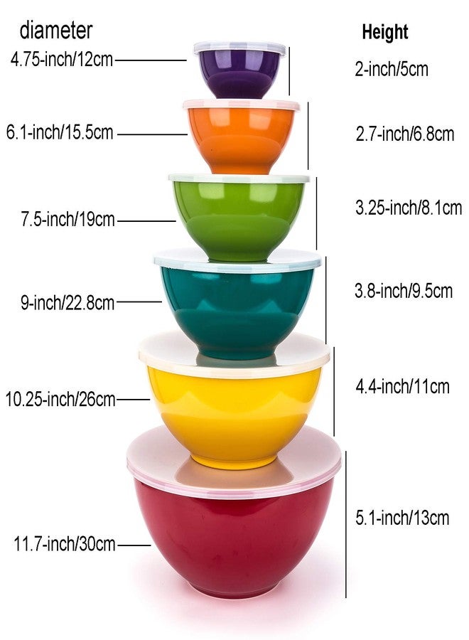 KX-WARE Melamine Mixing Bowls with Lids - 6 Piece Melamine Bowls and 6 Piece Plastic Lids, Multicolor - Image 5
