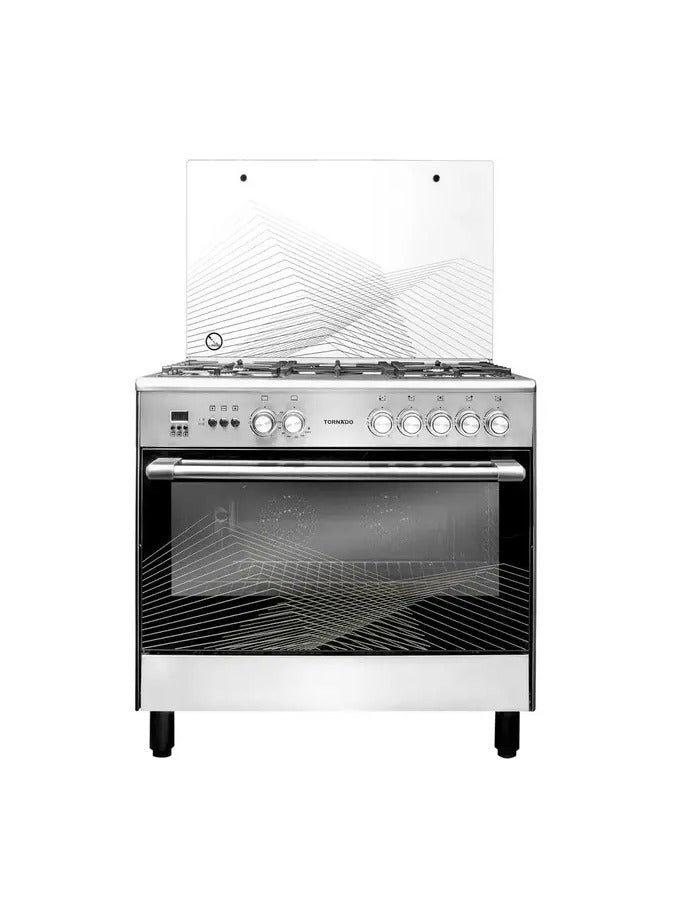 Tornado 90x60cm Freestanding Cooker, Full Gas Cooking Range with 5 Burners, Automatic Ignition & Full Safety, Dual Convection Fan &Cooling Fan, Stainless Steel Finish, Separate Knob 9T10HLA1X0ASG - Image 1