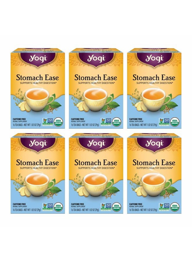 YOGI Tea - Stomach Ease (6 Pack) - Supports Healthy Digestion with Peppermint, Licorice Root, and Ayurvedic Herbs - Caffeine Free - 96 Organic Herbal Tea Bags - Image 1
