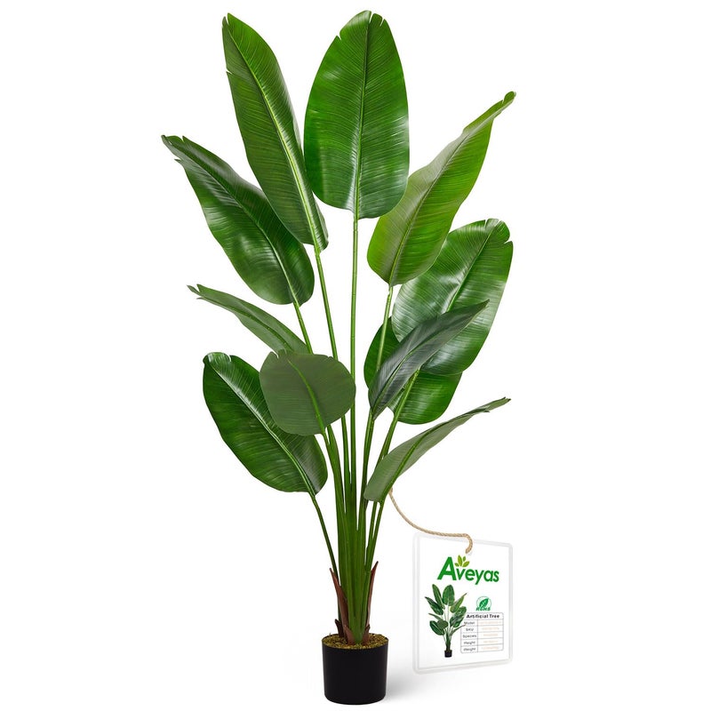 Aveyas 6ft Artificial Bird of Paradise Tree for Home Decor, 6 Feet Faux Floor Plant Fake Silk Banana Leaf Tropical Trees with Pot for Indoor Outdoor House Living Room (6 ft Tall) - Image 1