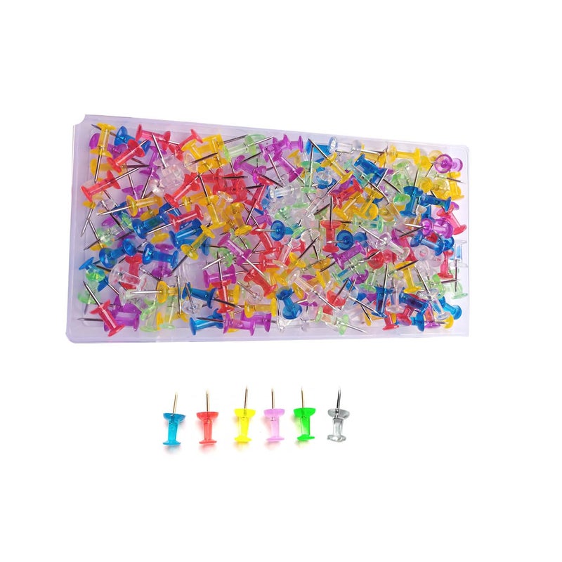 HeGangLy 200pcs Push Pins,Clear Multiple Colors Push Pins, Bulletin Board Thumb Tacks for Cork Board, Map Pins, Photo Hanging Tacks,Craft Projects Nails,Ideal for Homes,Schools and Offices - Image 1