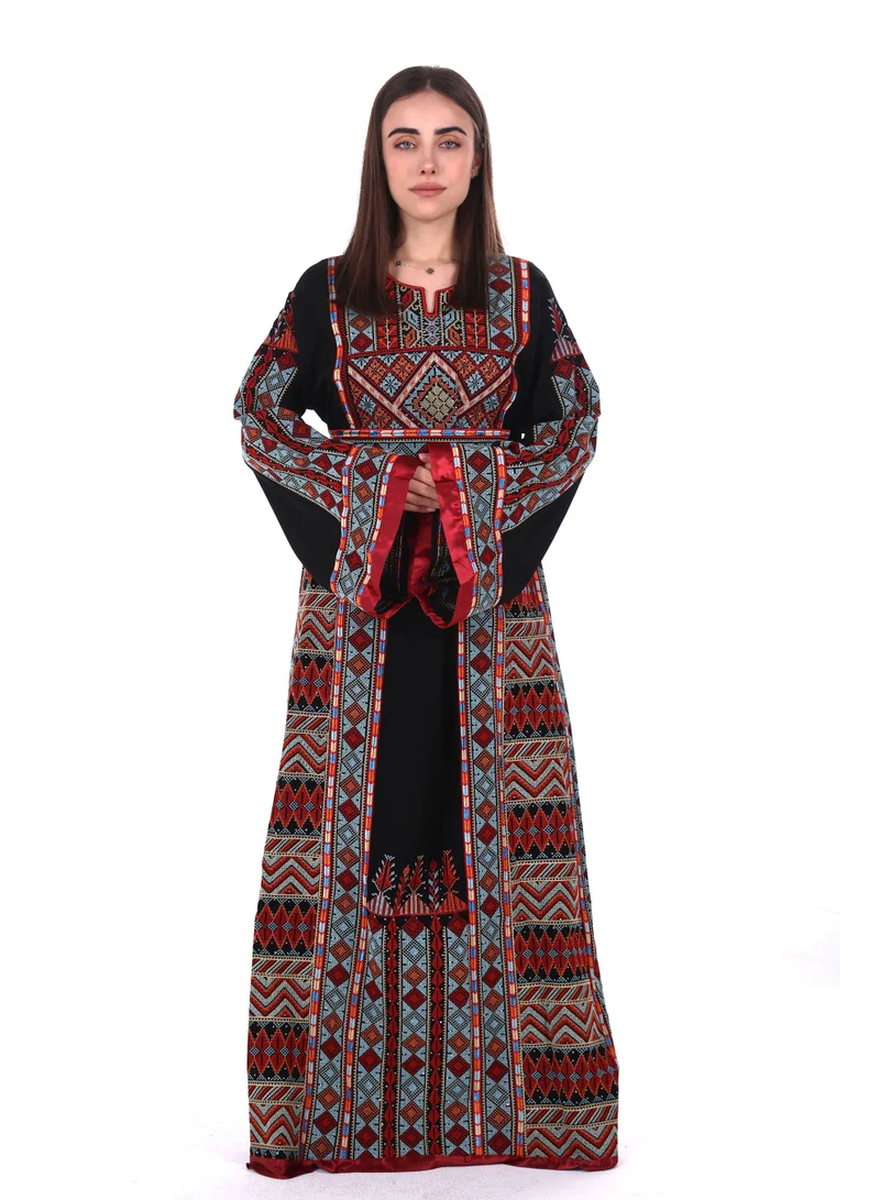 AL BENT AL SHARQIEH Women jalabiya dress- Embroidered Belted Kaftan Abaya