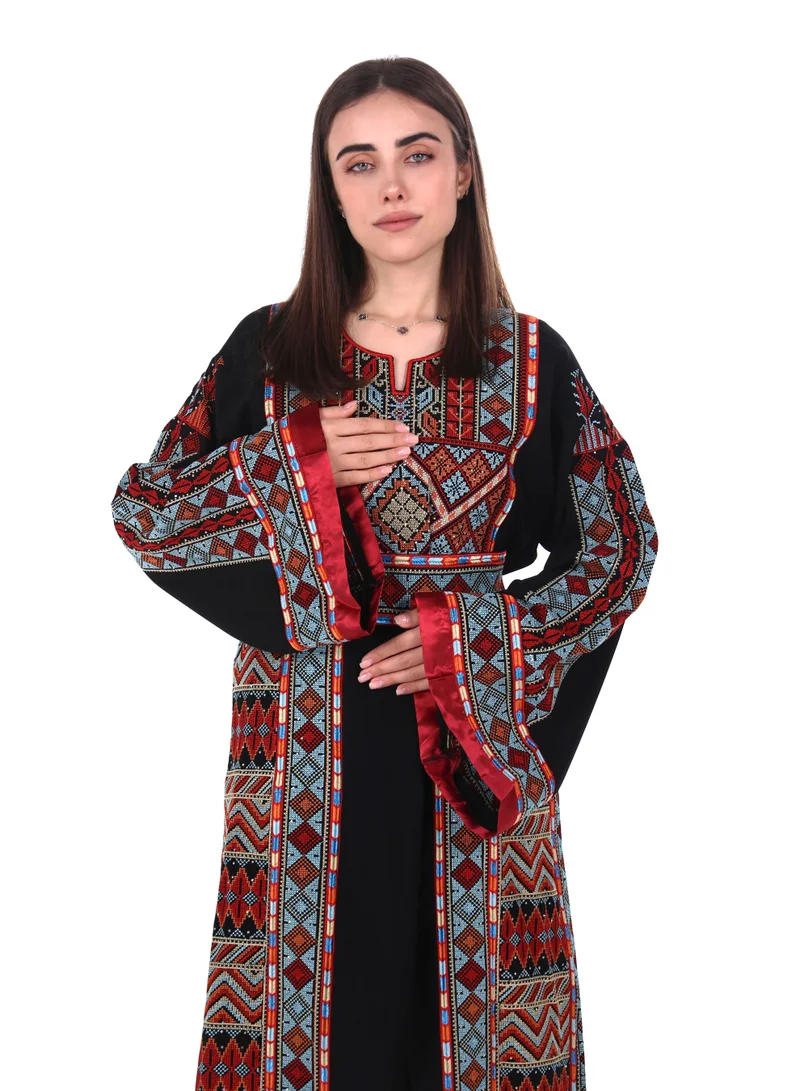 AL BENT AL SHARQIEH Women jalabiya dress- Embroidered Belted Kaftan Abaya