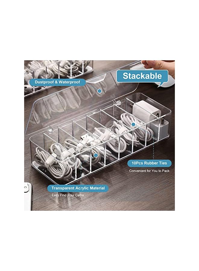 PROMASS cable management organizer box, cord organizer charger organizer 8 Compartment Storage Boxes with 10 Wire Ties wires organizer  - Image 4