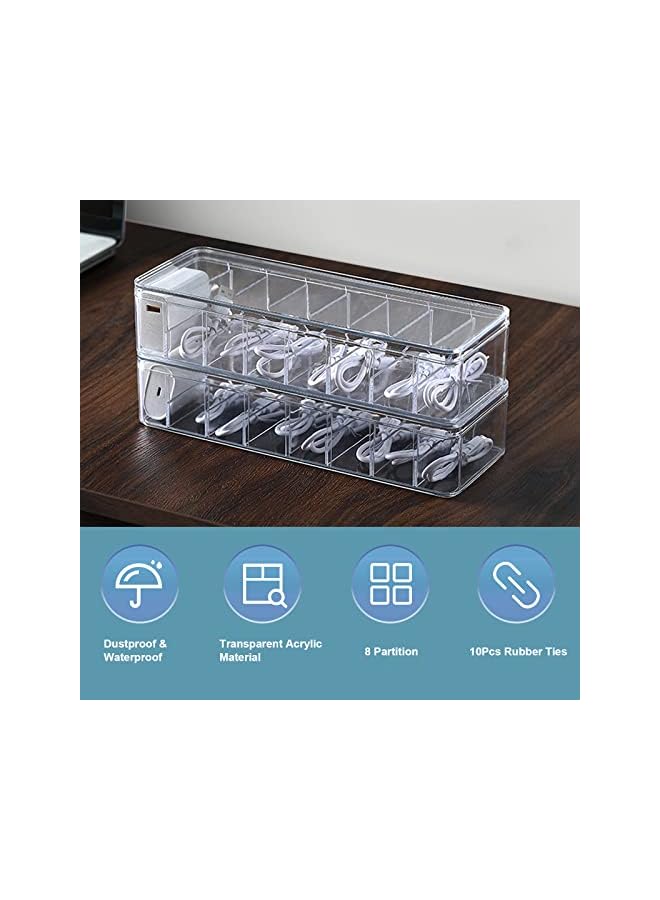 PROMASS cable management organizer box, cord organizer charger organizer 8 Compartment Storage Boxes with 10 Wire Ties wires organizer  - Image 3
