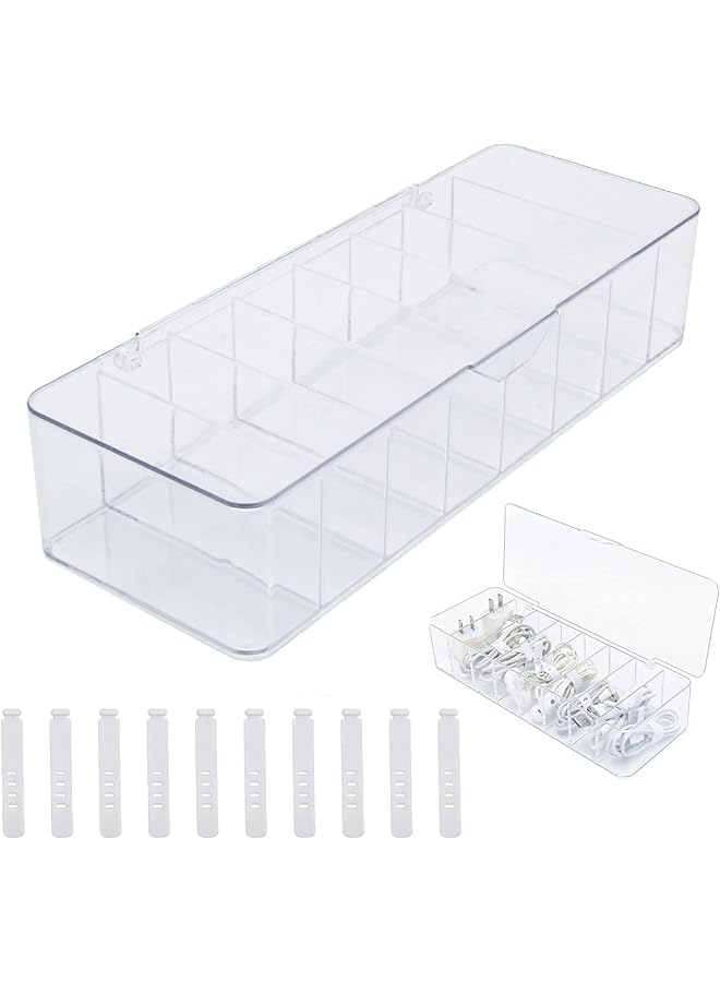 PROMASS cable management organizer box, cord organizer charger organizer 8 Compartment Storage Boxes with 10 Wire Ties wires organizer  - Image 1