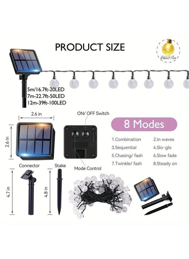 Warm Light Solar Outdoor String Lights 100 LED 8 Modes IPX4 For Garden Patio - Image 4