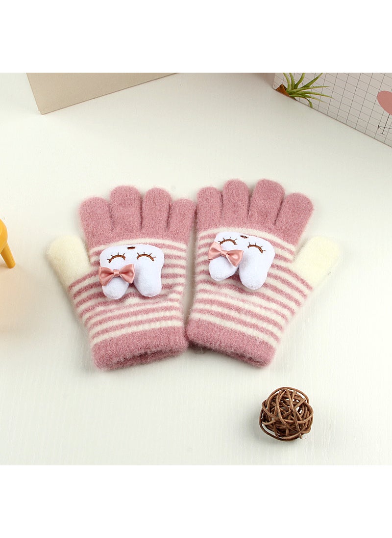 Generic Kids Cartoon Bear Knit Gloves Warm Thickened Winter Grey  - Image 3