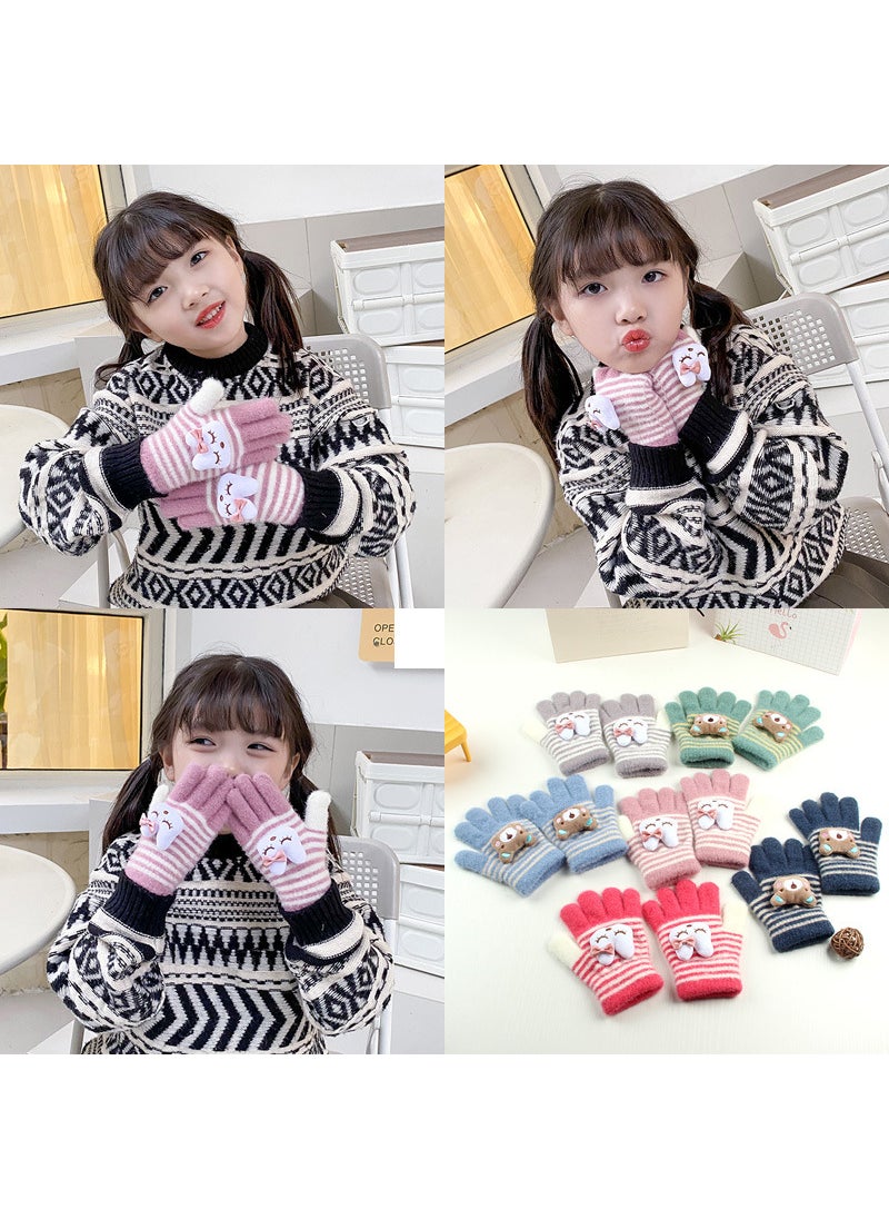 Generic Kids Cartoon Bear Knit Gloves Warm Thickened Winter Grey  - Image 4