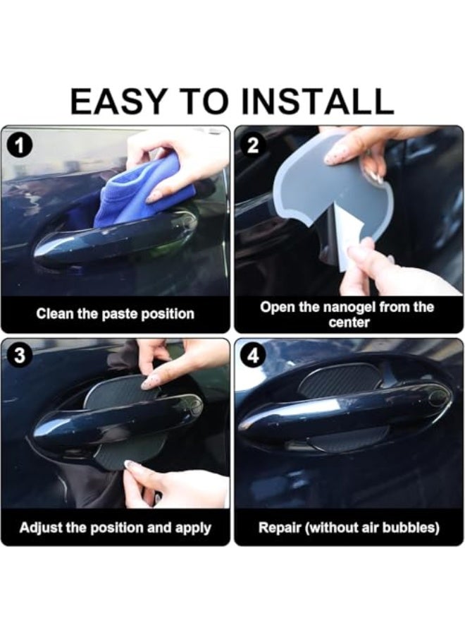 Luckam ملصقات مقبض باب السيارة، واقيات خدش من ألياف الكربون وفيلم واقي، ملصق وعاء باب السيارة 3D TPU لمعظم الطرازات، ملحقات السيارات، 3.7 × 3.6 بوصة، 4 قطع - Image 4