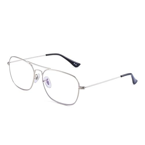 JM Aviator Computer Blue Light Blocking Glasses, Square Eye Protect Video Eyeglasses Anti Glare Men Women (Silver Frame Black Temple Tips) - Image 1