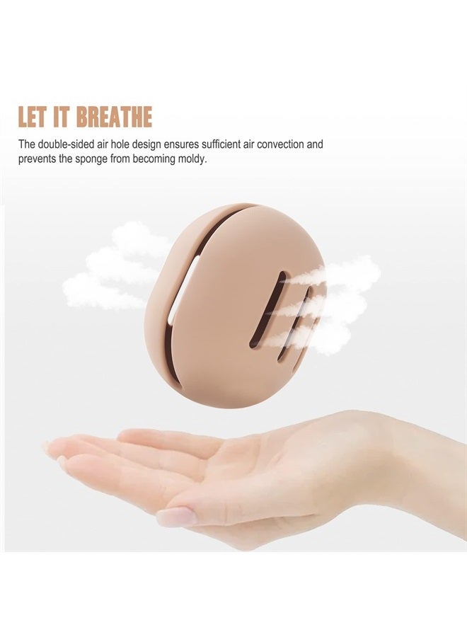 Makeup Sponge Holder with Makeup Sponge– Eco-Friendly Silicone Beauty Make Up Blender Case and Dry & Wet Use Foundation Sponge for Travel - Khaki (MS Khaki)