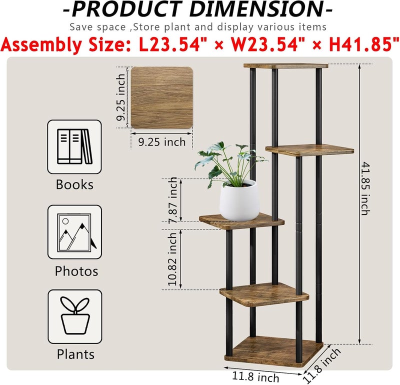 AZERPIAN Plant Stand 5 Tier Indoor Metal Flower Shelf for Multiple Plants Corner Tall Flower Holders for Patio Garden Living Room Balcony Bedroom, Black (5 Tier-Black) - Image 3