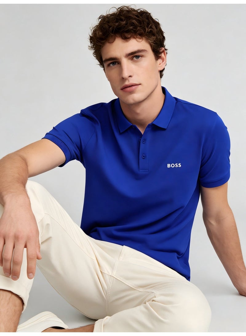 BOSS Men's Short Sleeve Polo Shirt, Classic Solid Color Casual Top, Breathable Fabric for Everyday & Smart Casual Wear - Bright Blue - Image 4