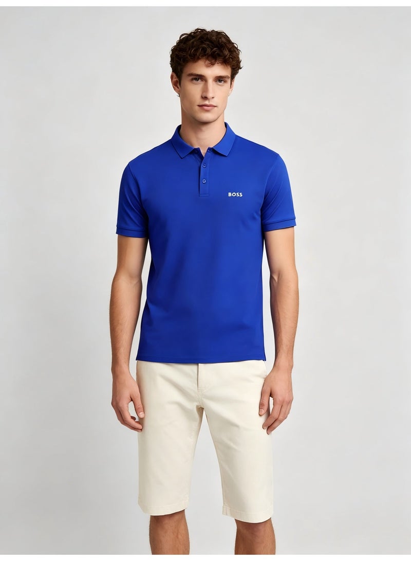 BOSS Men's Short Sleeve Polo Shirt, Classic Solid Color Casual Top, Breathable Fabric for Everyday & Smart Casual Wear - Bright Blue - Image 3