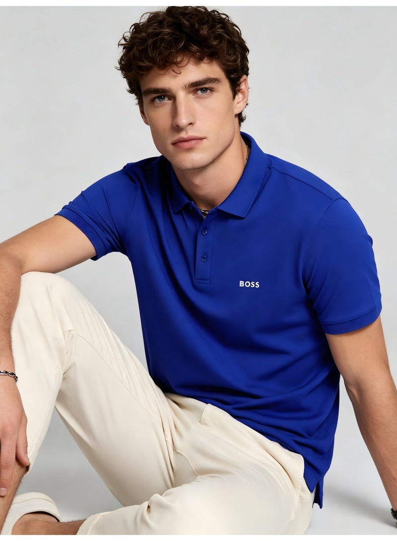 BOSS Men's Short Sleeve Polo Shirt, Classic Solid Color Casual Top, Breathable Fabric for Everyday & Smart Casual Wear - Bright Blue - Image 1