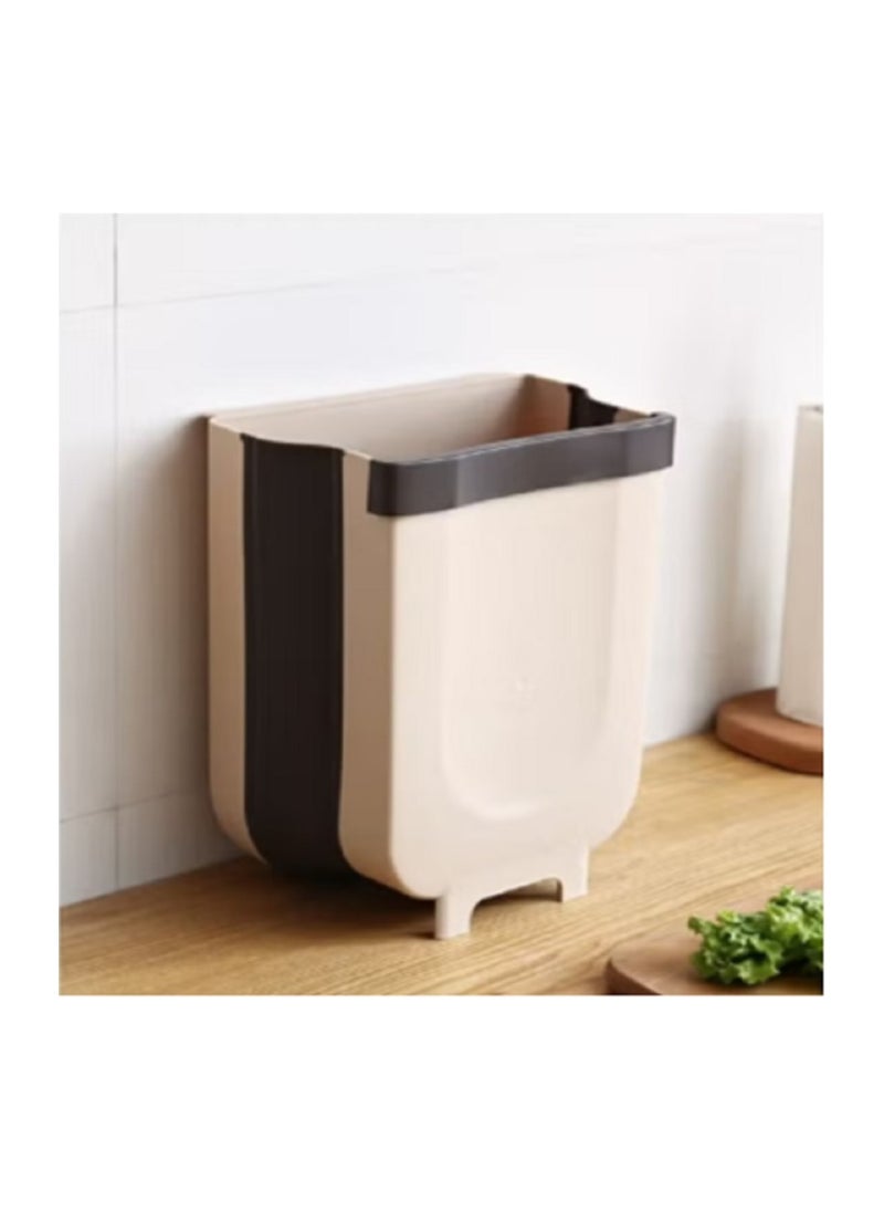 Generic Wall-mounted collapsible wastebasket, beige/black, 29x25cm  - Image 1