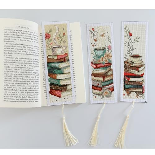 VIGEGU 5 Pack Cross Stitch Kits for Beginners,Coffee Stamped Cross Stitch Kits Bookmarks for Women,11ct Cross Stitch Embroidery Kit for Beginners Crafts for Adults - Image 3