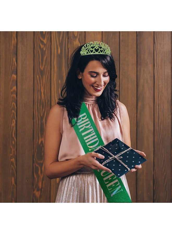 Semato Rhinestone Birthday Tiara And Birthday Glitter Sash Kit Birthday Decorations For Women Birthday Tiara Party Supplies And Favors(Green) - Image 4
