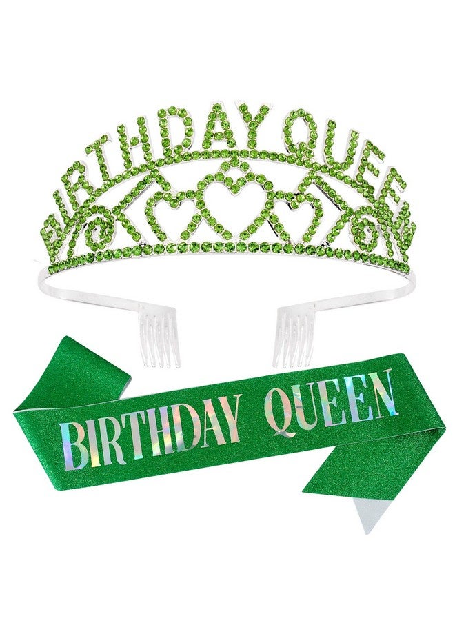 Semato Rhinestone Birthday Tiara And Birthday Glitter Sash Kit Birthday Decorations For Women Birthday Tiara Party Supplies And Favors(Green) - Image 2