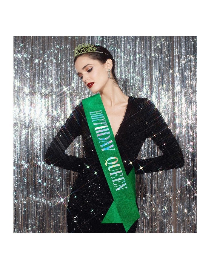 Semato Rhinestone Birthday Tiara And Birthday Glitter Sash Kit Birthday Decorations For Women Birthday Tiara Party Supplies And Favors(Green) - Image 3