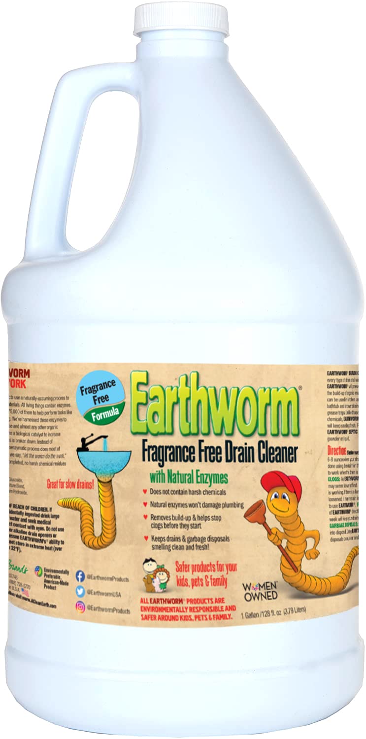 Earthworm Fragrance Free Drain Cleaner Drain Opener Natural Enzymes Environmentally Responsible Safer for Pets and Kids 1 Gallon - Image 3