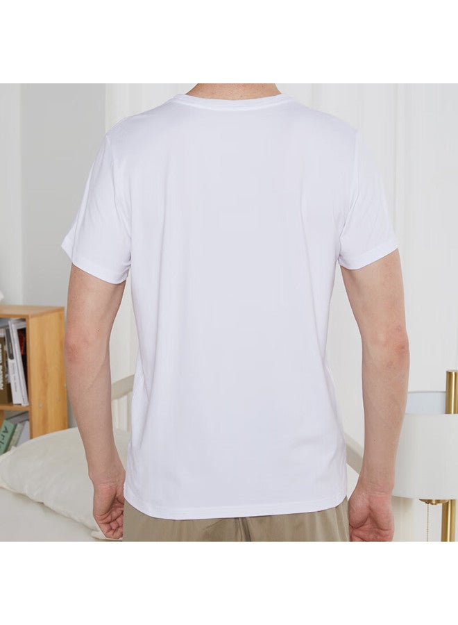 Bxman Autumn Winter Men's Short Sleeve Cotton Base Layer Spandex Stretch Crew Neck Shirt Comfortable 2-pack White 185xxl - Image 3