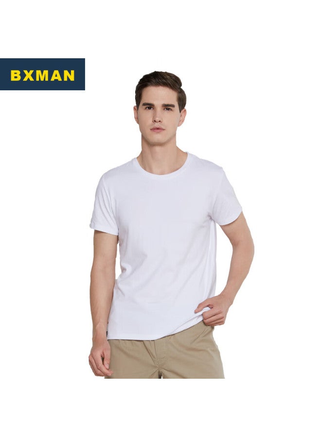 Bxman Autumn Winter Men's Short Sleeve Cotton Base Layer Spandex Stretch Crew Neck Shirt Comfortable 2-pack White 185xxl - Image 1