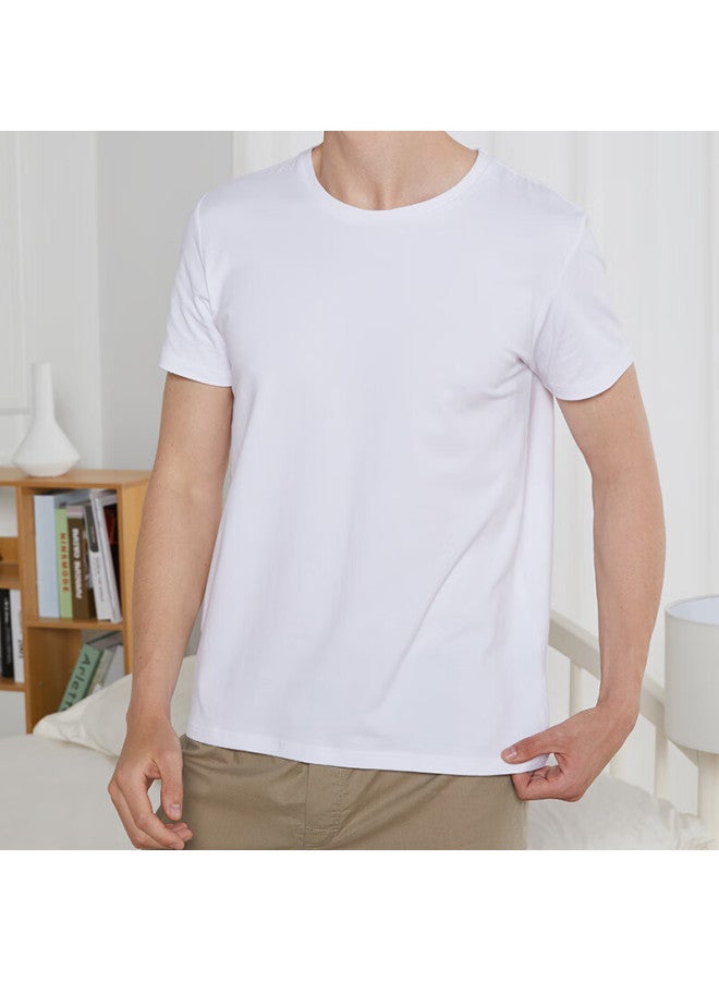 Bxman Autumn Winter Men's Short Sleeve Cotton Base Layer Spandex Stretch Crew Neck Shirt Comfortable 2-pack White 185xxl - Image 2